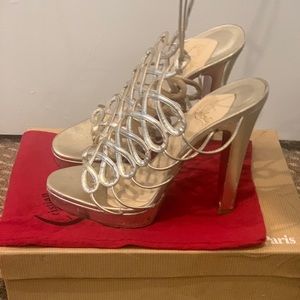 christian louboutin gold open lace up heels